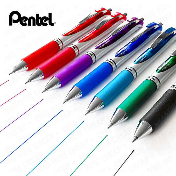 Pentel EnerGel XM BL77 - Retractable Liquid Gel Ink Pen - 0.7mm - 52% Recycled - Pack of 7