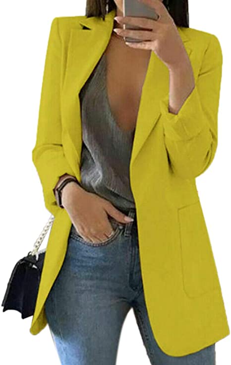 watersouprty Womens Blazer Jacket Casual Long Sleeve Open Front Office Suit Cardigan Coat