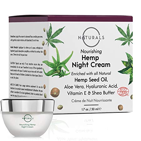 O Naturals Organic Hemp Seed Oil Anti-Aging Night Cream for Face & Neck. Moisturizes, Nourishes & Repairs Skin While Sleeping. Enriched with Hyaluronic Acid, Shea Butter & Vitamin E. 1.69 oz.