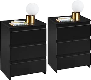 Yaheetech Wood Nightstands Set of 2, Bedside Tables with 3 Drawers, Cabinet Units Accent Tables with Storage Space for Bedroom/Small Space, Black