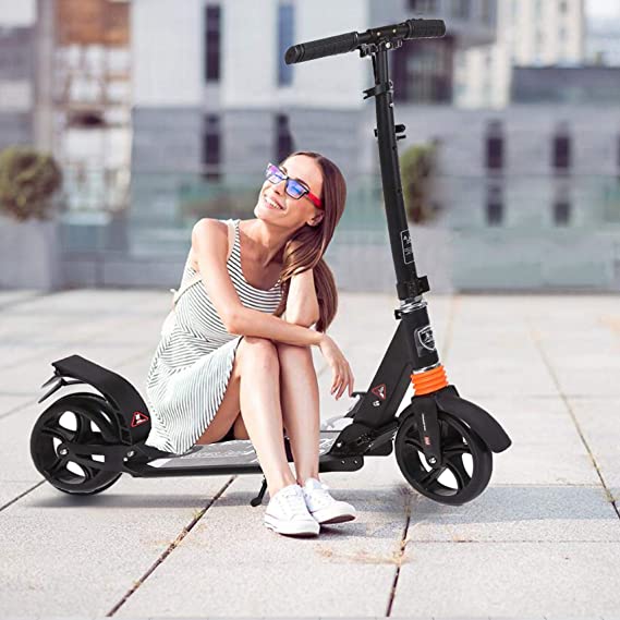 Kids/Adult Scooter with 3 Seconds Easy-Folding System, 220lb Folding Adjustable Scooter with Disc Brake and 200mm Large Wheels (White)