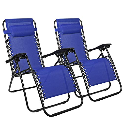 Flex HQ Zero Gravity Chairs Recliner Lounge Patio Chairs Set of 2 Blue