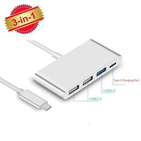 USB-C Multiport Adapter Converter USB 3.0 Type C Hub for New MacBook, ChromeBook Pixel, Nokia N1, Nexus 6/6p and Other Type-C HUB Devices，1 USB C Charging Port and 3 USB A Ports