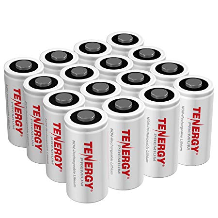 Tenergy Premium CR123A 3V Lithium Battery, [UL Certified] 1600mAh Photo Lithium Batteries, Security Cameras, Smart Sensors, Specialty Devices, 16 Pack with Plastic Cases, PTC Protected