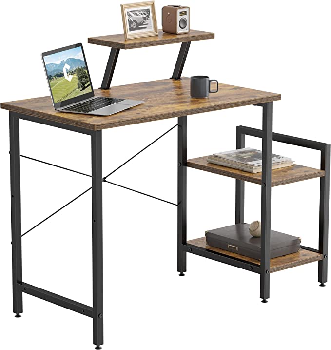 CubiCubi Small Computer Desk 80 x 50 cm Home Office Multipurpose Writing Desk with Extra Storage Rack and Moveable Shelf,Rustic Brown