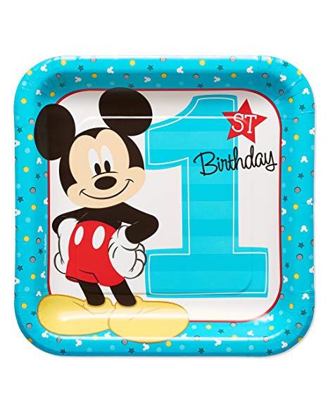 American Greetings Mickey Mouse 1st Birthday 9" Square Plate (8 Count)