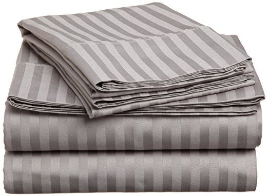 ITALIAN HOME COLLECTION 1500 TC Luxury Soft Wrinkle Resistant King Sheet Set,Striped GREY
