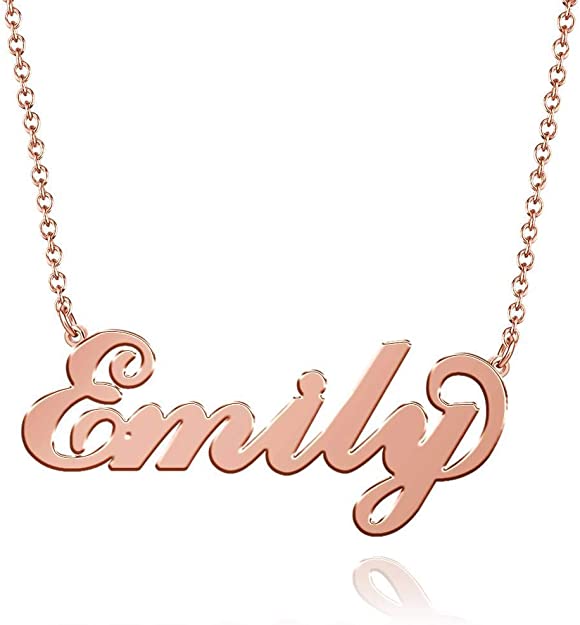 SOUFEEL Personalized Name Necklace Name Plate Necklace Pendant Stainless Steel Customize Necklace Gifts Rose Gold/Silver/14K Gold Plated for Girls, Women, Men, Boys, Mom, Friends