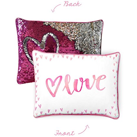 LOVE Kids Pillow with Reversible Pink & Silver Color-Changing Mermaid Sequins