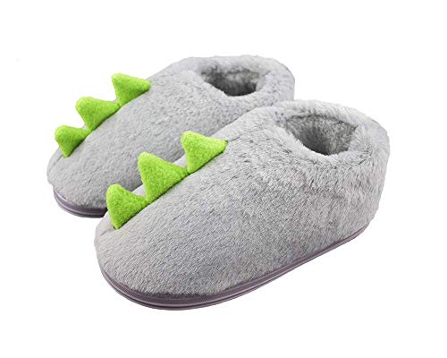 Little Kids Girls Warm Plush Dinosaur Slippers Hard Sole Cute Animal Indoor Outdoor Slip On Shoes