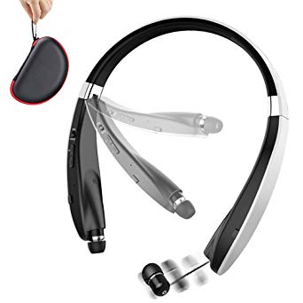[2018 Newest] Foldable Bluetooth Headset, Beartwo Lightweight Retractable Bluetooth Headphones for Sports&Exercise, Noise Cancelling Stereo Neckband Wireless Headset (with carry case)