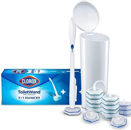 Clorox ToiletWand Disposable Toilet Cleaning System - ToiletWand®, Storage Caddy, 6 Original Plus 10 Rainforest Rush Disinfecting Refill Heads Refill Heads