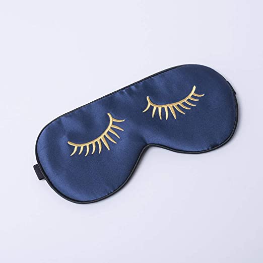 Tim&Tina Silk Sleep Mask Comfortable Blindfold Eye mask Adjustable (Navy Blue (Long Eyelashes))