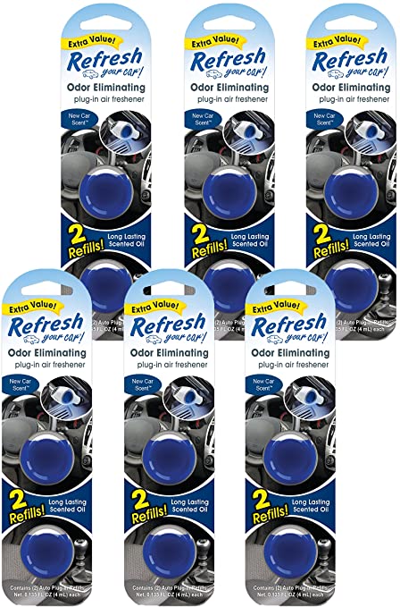 Refresh Your Car! 86606 New Car Scent Power Plug-in Oil Refill, 6 Pack