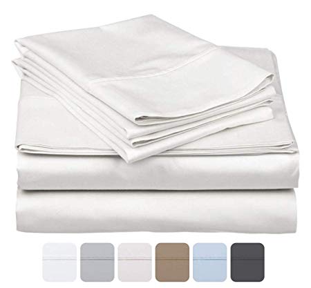 600 Thread Count 100% Long Staple Soft Cotton, 4 Piece Sheets Set, Queen Size,Smooth & Soft Sateen Weave, Luxury Hotel Collection Bedding, White Solid