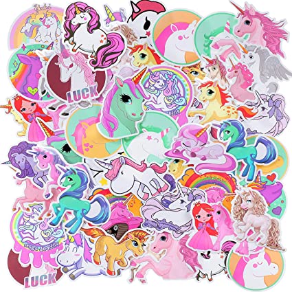 60 Pieces Cute Unicorn Stickers Waterproof Vinyl Unicorn Sticker for Water Bottle Cartoon Graffiti Unicorn Sticker Pack for Car Motorbike Bike Skateboard Luggage, Girls DIY Decoration Party Favors