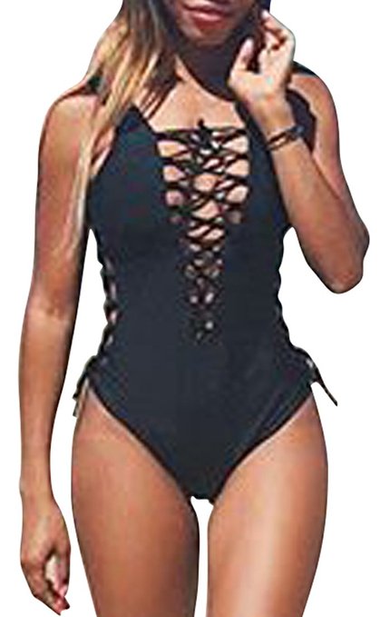 Women's One-Piece Bikini Deep V Crochet Hollow Out Swimsuit