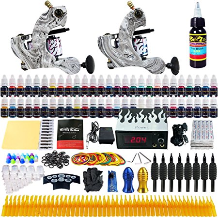 Solong Tattoo® Complete Tattoo Kit 2 Pro Machine Guns 54 Inks Power Supply Foot Pedal Needles Grips Tips TK220