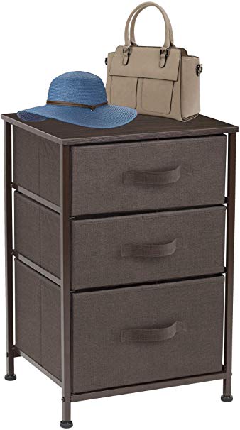 Sorbus Nightstand with 3 Drawers - Bedside Furniture & Accent End Table Chest for Home, Bedroom Accessories, Office, College Dorm, Steel Frame, Wood Top, Easy Pull Fabric Bins (3-Drawer, Brown)