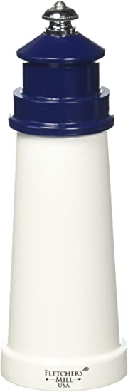 Fletchers' Mill Lighthouse Pepper Mill, White/Cobalt - 6 Inch, Adjustable Coarseness Fine to Coarse, MADE IN U.S.A.
