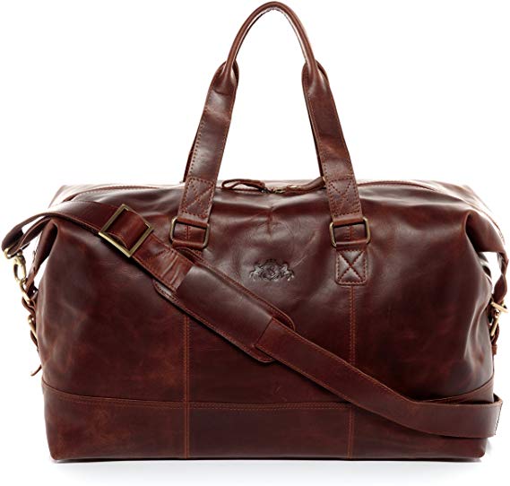 SID & VAIN leather travel bag holdall YALE large duffle bag weekender brown