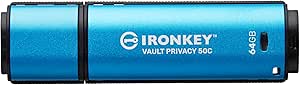 Kingston Ironkey Vault Privacy 50 USB-C 64GB Flash Drive | FIPS 197 Certified | XTS-AES 256-bit | BadUSB and Brute Force Protection | Mult-Password Option | IKVP50C/64GB