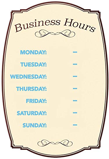 Business Hours Boutique Sign Static Cling Numbers Included 8 x 12 inches (098392)