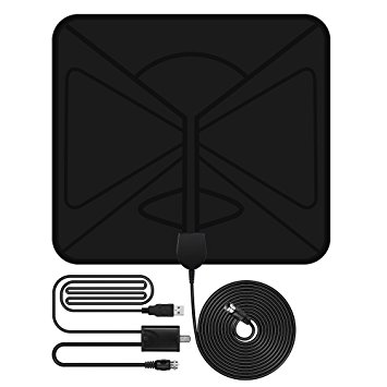 Masione HDTV Antenna Amplified Super Thin Indoor Using - with Detachable Amplifier Signal Booster and 10ft Excellent Performance Coaxial Cable - 50 Miles Range Digital Antenna - Black