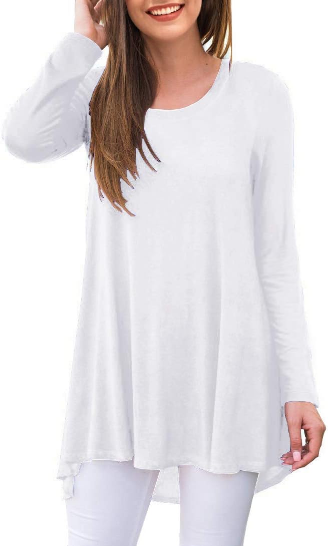 AWULIFFAN Women's Casual Round Neck Long Sleeve Loose Tunic T-Shirt Blouse Tops