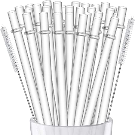 ALINK 32-Pack Tritan Clear Plastic Reusable Straws with Cleaning Brush, 10.5 in Long Thick Unbreakable Straws for 30 oz Tervis, Yeti/Rtic Tumblers, Signature, Mason Jars