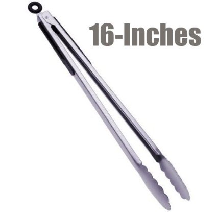16-Inch Stainless Steel Tong, Serving Tong, Wide Scalloped Gripping Edge, Barbecue Grilling Tong, BBQ Tong, Joint-Lock