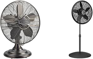 Lasko Oscillating Table Top Fan, Portable, 3 Quiet Speeds, for Bedroom, Kitchen and Office, 17", Bronze, R12210 & Oscillating Pedestal Fan, Adjustable Height, 3 Speeds