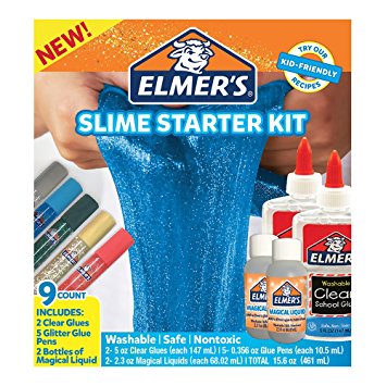 Elmer’s Slime Starter Kit, Clear School Glue, Glitter Glue Pens & Magical Liquid Activator Solution, 9 Count
