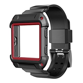Fitbit Blaze Accessory, UMTELE [Rugged Pro] Resilient Protective Case with Strap Bands for Fitbit Blaze Smart Fitness Watch (Red)