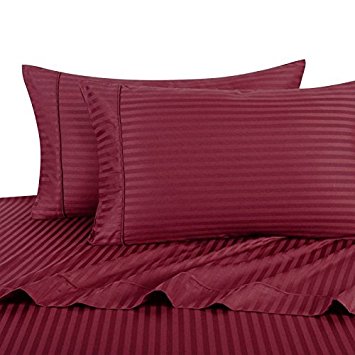 Ultra Soft & Exquisitely Smooth Genuine 100% Plush Cotton 800 TC Pillowcase Set by Pure Linens, Lavish Sateen Stripes, 2 Piece King Size Pillowcase Set, Burgundy
