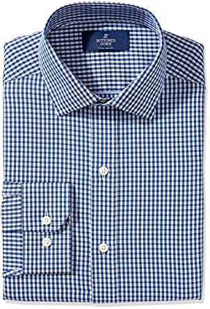 Buttoned Down Men's Non-Iron Fitted Spread-Collar Pattern Dress Shirt