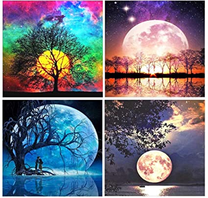 4 Pack 5D Diamond Painting Kits for Adults Full Drill Diamond Embroidery Cross Stitch Painting by Numbers for Home Wall Decor, Moon