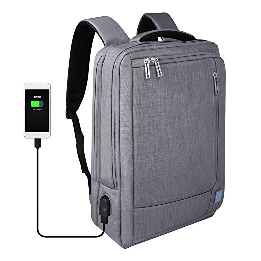 Laptop Backpack,Beibeiqiqi Water Resistant Business Backpack with USB Charging Port, Lightweight College School Computer Bag Fits 15.6 Inch Laptop Men&Women(Grey)
