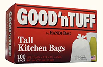 Good 'N Tuff Flap Tie Tall Kitchen Bags by AEP Industries Inc., 13 Gallon size (Pack of 100)