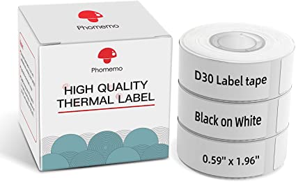 Phomemo D30 Self-Adhesive Labels White 0.59'' x 1.96'' (15mm X 50mm) 390 Labels,D30 Thermal Printing Paper Tape Compatible for D30 Portable Bluetooth Label Maker