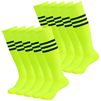 Fasoar Unisex Knee High Stripe Football Sports Tube Socks 2 Pack,6 Pack,10 Pack