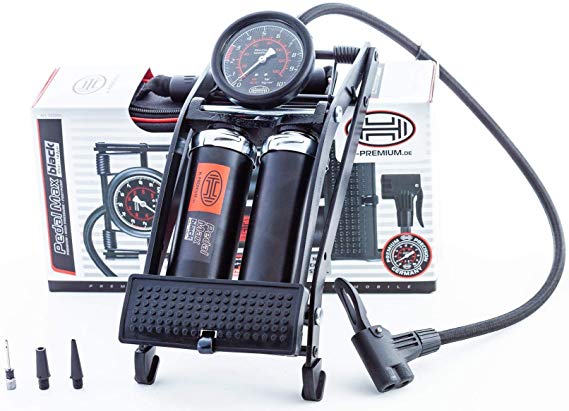 HEYNER PedalMax PRO Black EDITION Premium Double Cylinder foot pump 140PSI 10BAR with extra screw type valve connector
