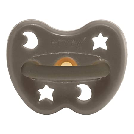 HEVEA Coloured Natural Rubber Pacifier with Natural Colour Pigments, Plant Based, Plastic-Free, Non-Toxic, Eco-Friendly, BPA-Free & FDA Approved (Shiitake Grey, 0-3 Months Round Teat Shape)