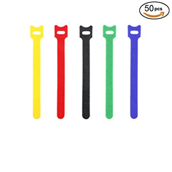 Pasow 50pcs Reusable Fastening Adjustable Cable Ties Strap Wire Management (6 Inch, Multicolour)