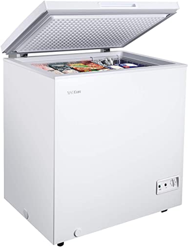 TACKLIFE 5 Cu.ft Chest Freezer, Free Standing Compact Deep Freezer with Removable Basket, 7 Temperature Setting, From -11.2ºF to 10.4ºF, Adjustable Temperature, Defrost Water Drain/ (White)-MPWCF053T