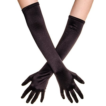 Women's 22 Inch Classic Adult Size Opera Length Satin Gloves (Black)
