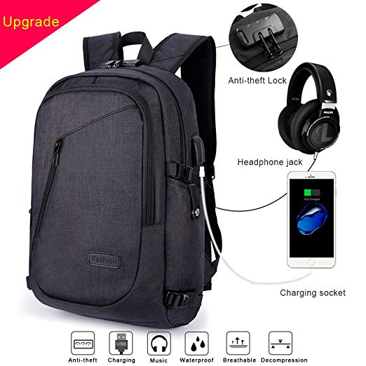 ERAY Laptop Backpack, Business Anti Theft Backpacks with USB Charging Port and Headphone Port fits 15.6 Inch Backpack for Men & Women (15.6'' Upgrade Black)