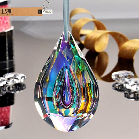 H&D 76mm Colorful Concave Teardrop Lamp Prisms Parts Loquat Shape Chandelier Glass Crystals Hanging Drops Pendants (colorful, Concave Teardrop)