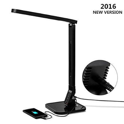Bessmate Dimmable LED Desk Lamp, 4 Lighting Modes [Eye-caring](Reading/ Studying/ Relaxation/ Sleeping), 5-Level Dimmer, Touch-Sensitive Control Panel, 30 Minutes Auto Timer, 5V/2A USB Port (Black)