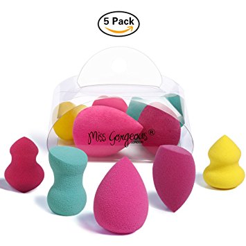 Miss Gorgeous Makeup Blender Beauty Sponge Blending Latex Free Different Colors of Different Shapes of Different Surface Delicate Degree Mixed Packaging 5 Pcs Mini Size